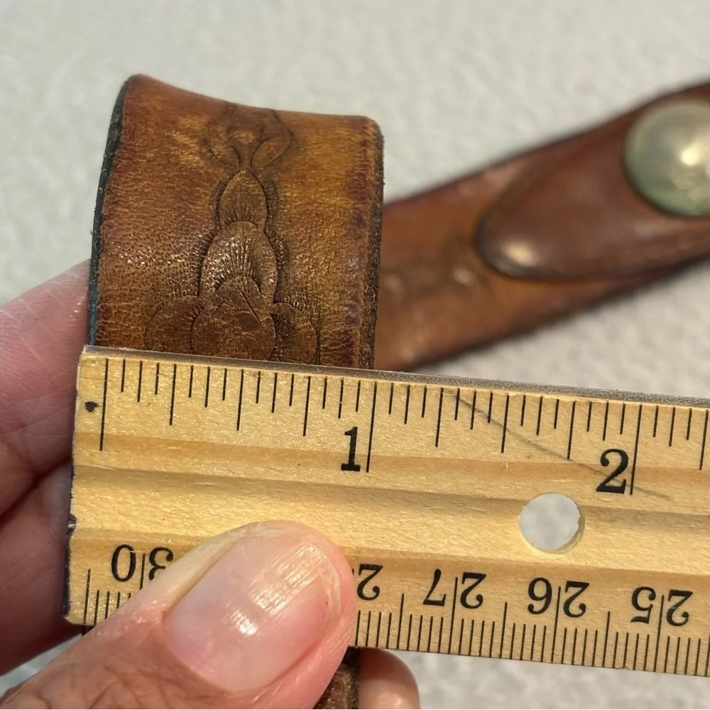 Vintage 70’s Solid Brass Indian Head Nickel Belt Buckle Genuine Leather Belt Sma